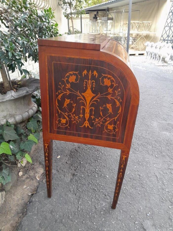 A 20th Century Rosewood And Inlaid Marquetry Cylinder Desk With Pull Out Writing Section - Image 6