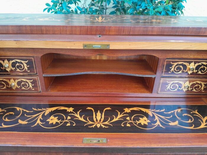 A 20th Century Rosewood And Inlaid Marquetry Cylinder Desk With Pull Out Writing Section - Image 11