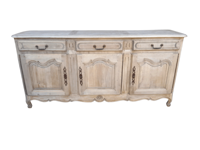 A 20TH Century French Walnut Sideboard with Original Iron hinges in a Contemporary Bleached Finish