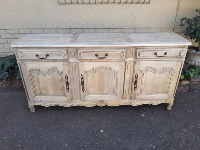 A 20TH Century French Walnut Sideboard with Original Iron hinges in a Contemporary Bleached Finish - Image 4
