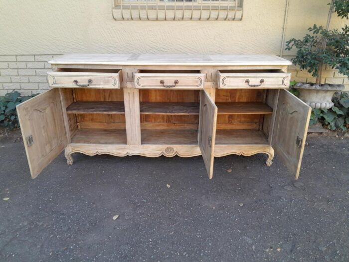 A 20TH Century French Walnut Sideboard with Original Iron hinges in a Contemporary Bleached Finish - Image 12