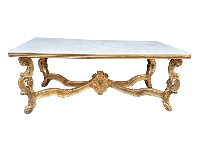 A 20TH Century Ornately Carved & Hand-Gilded Console/Entrance/Dining/Drinks Table with Cream Marble Top
