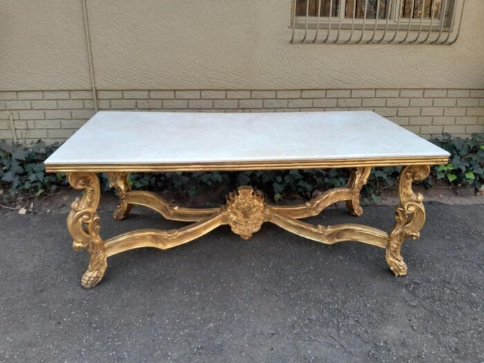 A 20TH Century Ornately Carved & Hand-Gilded Console/Entrance/Dining/Drinks Table with Cream Marble Top - Image 3