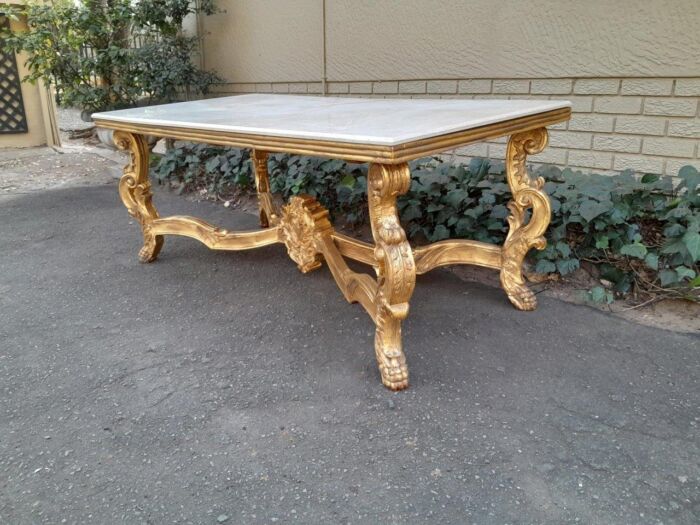 A 20TH Century Ornately Carved & Hand-Gilded Console/Entrance/Dining/Drinks Table with Cream Marble Top - Image 5