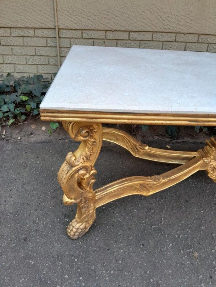 A 20TH Century Ornately Carved & Hand-Gilded Console/Entrance/Dining/Drinks Table with Cream Marble Top - Image 8