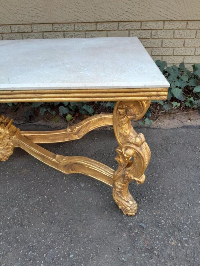 A 20TH Century Ornately Carved & Hand-Gilded Console/Entrance/Dining/Drinks Table with Cream Marble Top - Image 9