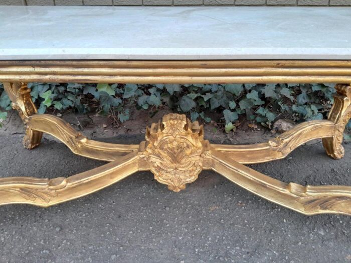 A 20TH Century Ornately Carved & Hand-Gilded Console/Entrance/Dining/Drinks Table with Cream Marble Top - Image 10