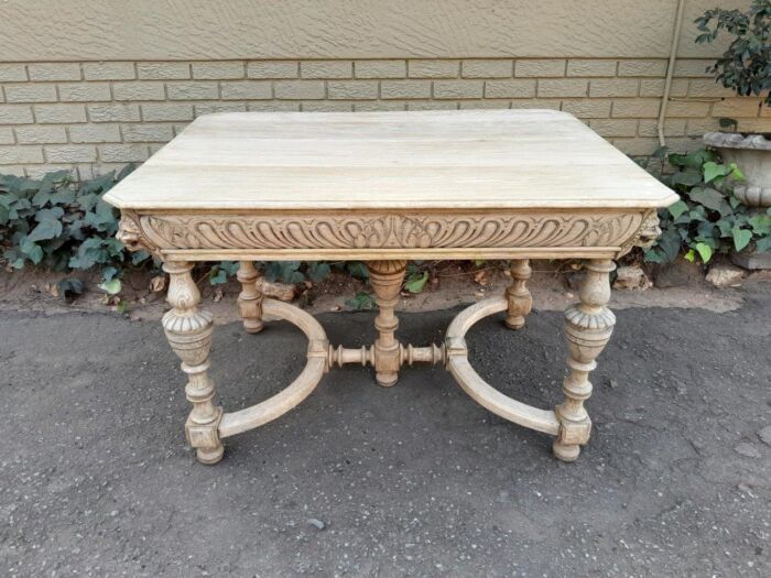A 19th Century Dutch Heavily Carved Oak Table In A Contemporary Bleached Finish - Image 3