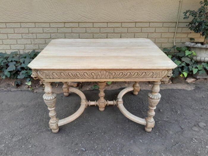 A 19th Century Dutch Heavily Carved Oak Table In A Contemporary Bleached Finish - Image 4