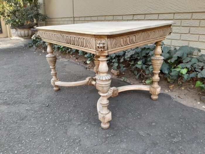 A 19th Century Dutch Heavily Carved Oak Table In A Contemporary Bleached Finish - Image 5