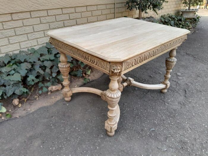 A 19th Century Dutch Heavily Carved Oak Table In A Contemporary Bleached Finish - Image 7