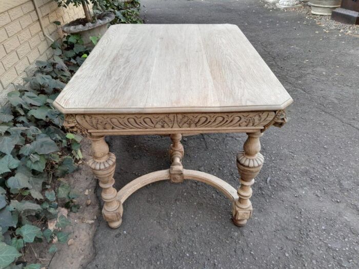 A 19th Century Dutch Heavily Carved Oak Table In A Contemporary Bleached Finish - Image 8