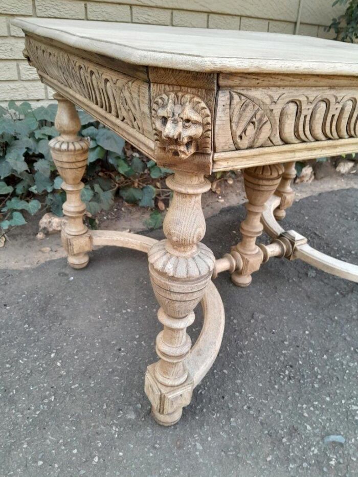 A 19th Century Dutch Heavily Carved Oak Table In A Contemporary Bleached Finish - Image 10