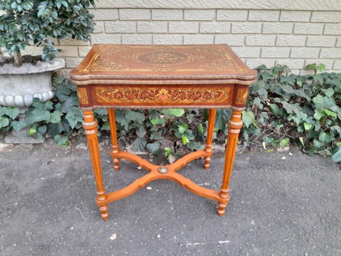 A 20th Century French Style Walnut and Gilt Metal  Games Table with Tooled Leather Top - Image 2