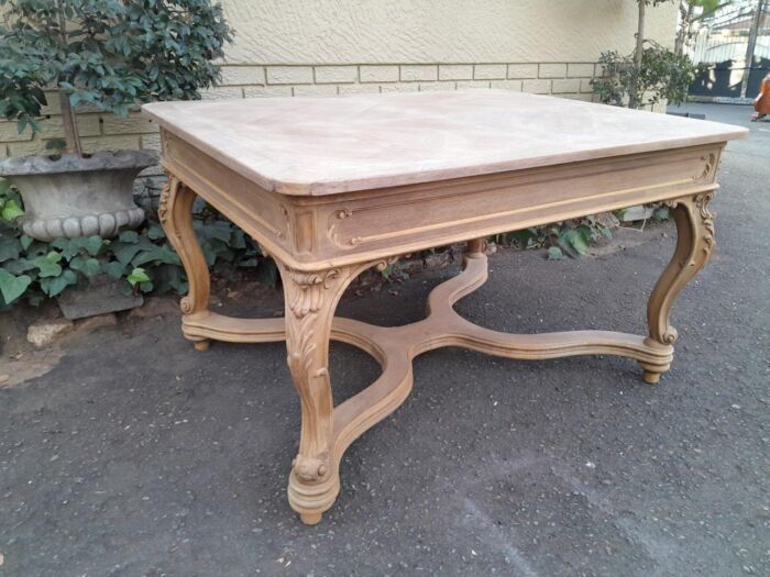 A 19th Century French Carved Walnut Entrance / Console / Tea Table In A Contemporary Bleached Finish - Image 5