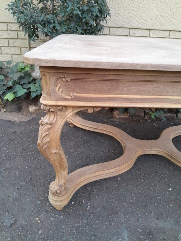 A 19th Century French Carved Walnut Entrance / Console / Tea Table In A Contemporary Bleached Finish - Image 9