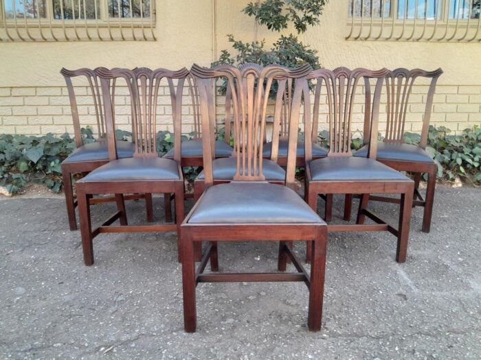 A 20th Century Set Of  Eight Carved Mahogany George Lll Style Dining Chairs Upholstered In Leather - Image 2