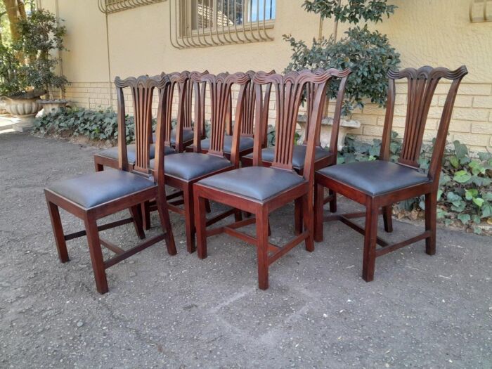 A 20th Century Set Of  Eight Carved Mahogany George Lll Style Dining Chairs Upholstered In Leather - Image 5