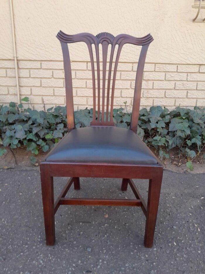 A 20th Century Set Of  Eight Carved Mahogany George Lll Style Dining Chairs Upholstered In Leather - Image 7
