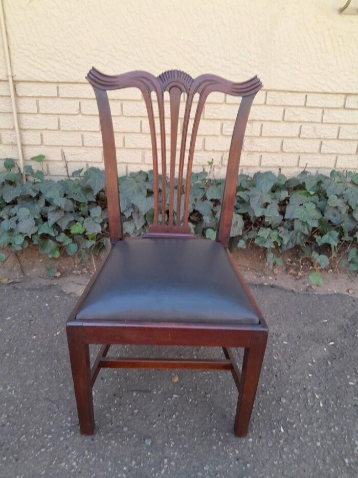 A 20th Century Set Of  Eight Carved Mahogany George Lll Style Dining Chairs Upholstered In Leather - Image 8