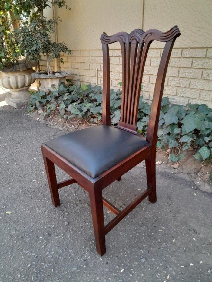 A 20th Century Set Of  Eight Carved Mahogany George Lll Style Dining Chairs Upholstered In Leather - Image 9