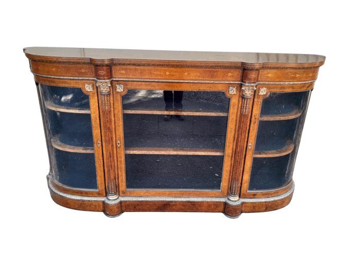 A 19th Century Circa 1860 Burr Walnut And Satinwood Credenza  /  Server  /  Buffet With Gild Metal Mounts Of Large Proportions