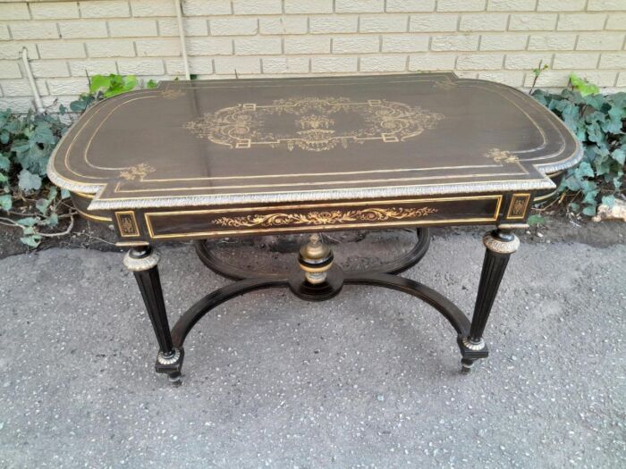 A 19th Century French Ebonised and Brass inlay and Metal Mounted Table with Drawer - Image 3