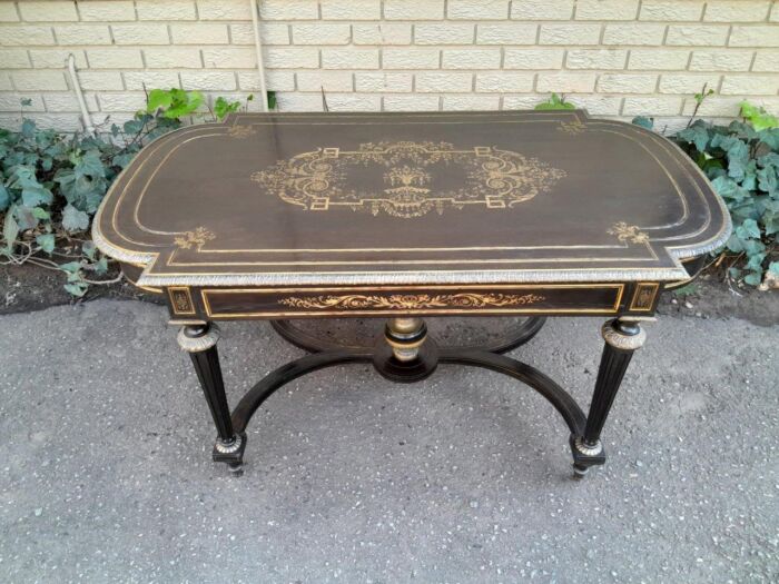 A 19th Century French Ebonised and Brass inlay and Metal Mounted Table with Drawer - Image 4
