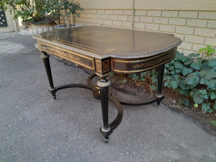A 19th Century French Ebonised and Brass inlay and Metal Mounted Table with Drawer - Image 5