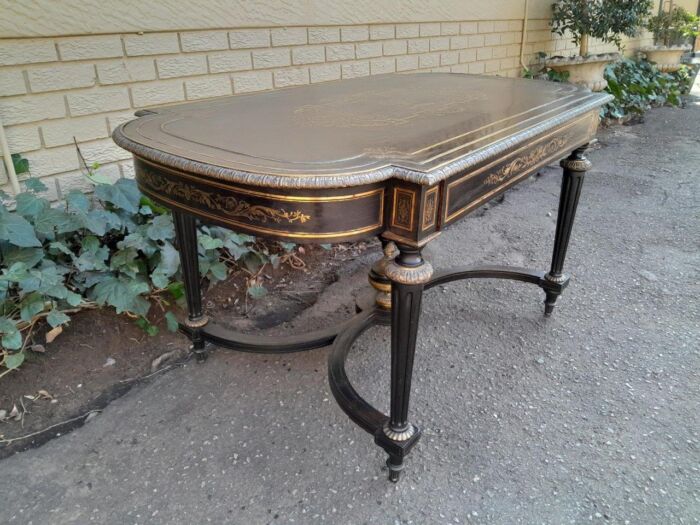 A 19th Century French Ebonised and Brass inlay and Metal Mounted Table with Drawer - Image 6