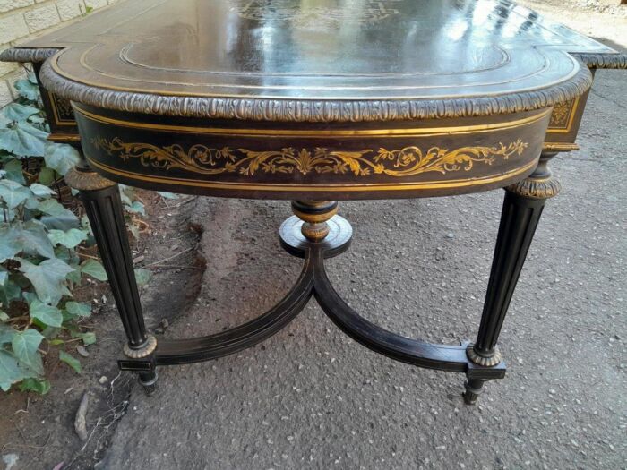 A 19th Century French Ebonised and Brass inlay and Metal Mounted Table with Drawer - Image 8