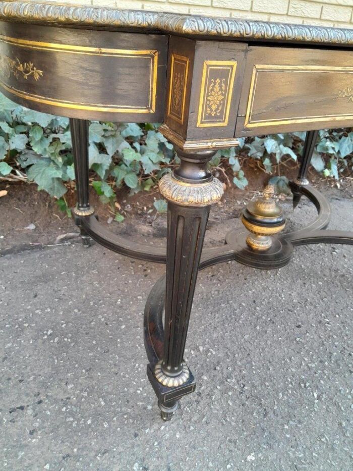 A 19th Century French Ebonised and Brass inlay and Metal Mounted Table with Drawer - Image 9