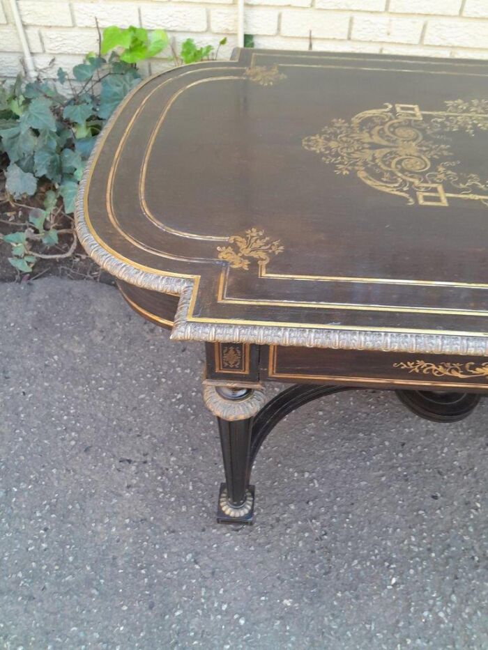 A 19th Century French Ebonised and Brass inlay and Metal Mounted Table with Drawer - Image 10