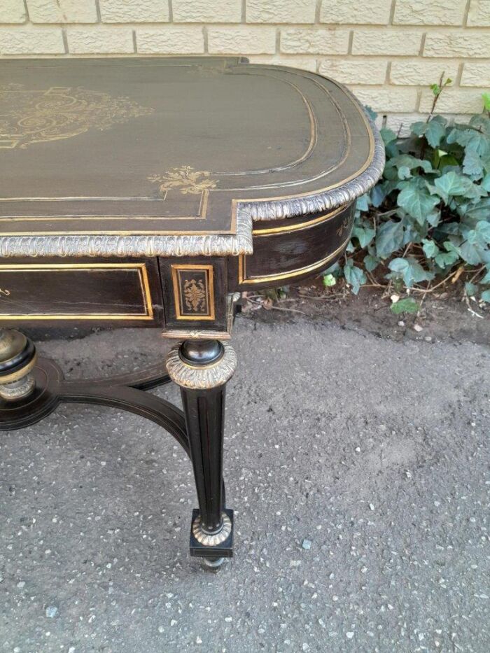 A 19th Century French Ebonised and Brass inlay and Metal Mounted Table with Drawer - Image 12