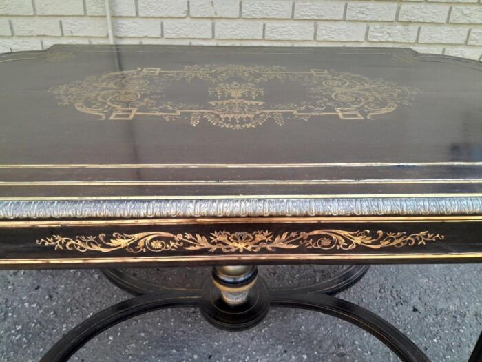 A 19th Century French Ebonised and Brass inlay and Metal Mounted Table with Drawer - Image 13