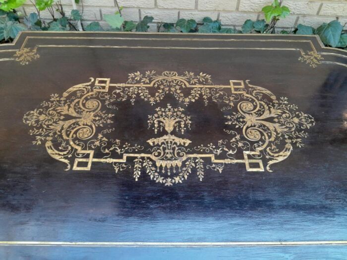 A 19th Century French Ebonised and Brass inlay and Metal Mounted Table with Drawer - Image 14