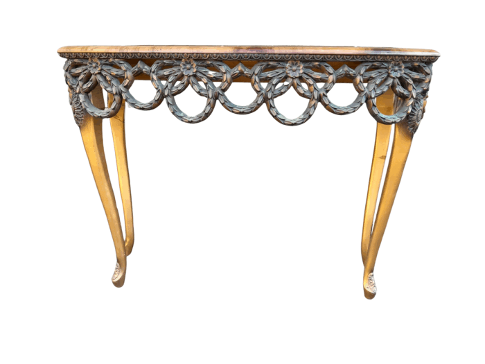 A Mid 20th Century / Circa 1950 Gilt Console Table with Decorative Faux Marble Top