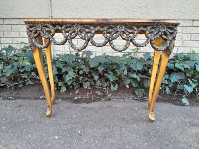 A Mid 20th Century / Circa 1950 Gilt Console Table with Decorative Faux Marble Top - Image 2