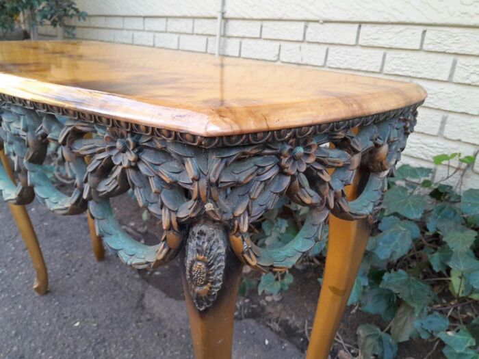 A Mid 20th Century / Circa 1950 Gilt Console Table with Decorative Faux Marble Top - Image 7