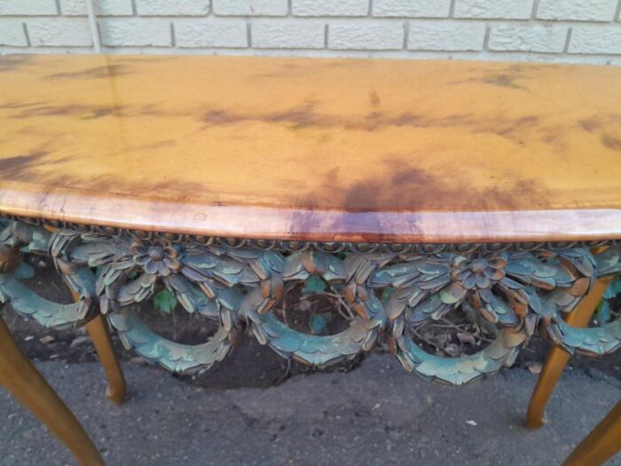 A Mid 20th Century / Circa 1950 Gilt Console Table with Decorative Faux Marble Top - Image 8