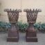 A 20th Century Pair of Decorative Wrought Iron Urns on Plinths