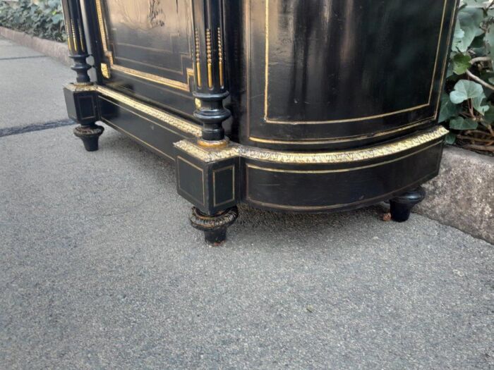 A 19th Century Pair of Napoleon III French Inlaid, Ebonised, Ormolu and Marble Cabinets With Marble Tops with locks and Keys ND - Image 8
