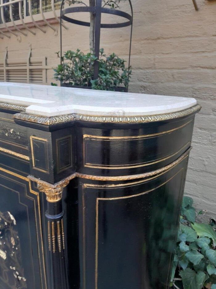 A 19th Century Pair of Napoleon III French Inlaid, Ebonised, Ormolu and Marble Cabinets With Marble Tops with locks and Keys ND - Image 9