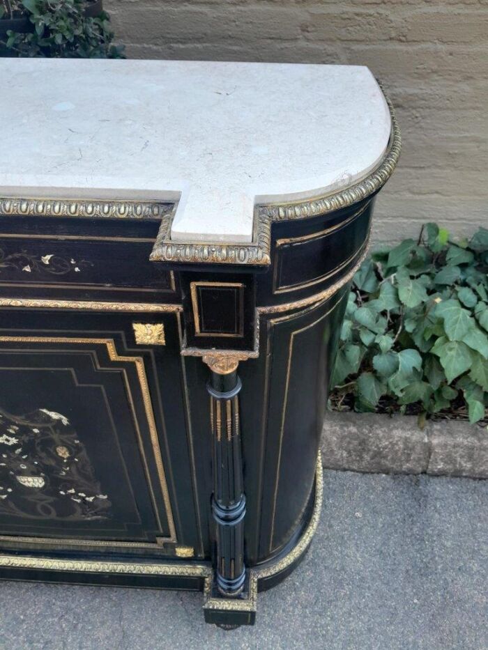 A 19th Century Pair of Napoleon III French Inlaid, Ebonised, Ormolu and Marble Cabinets With Marble Tops with locks and Keys ND - Image 10