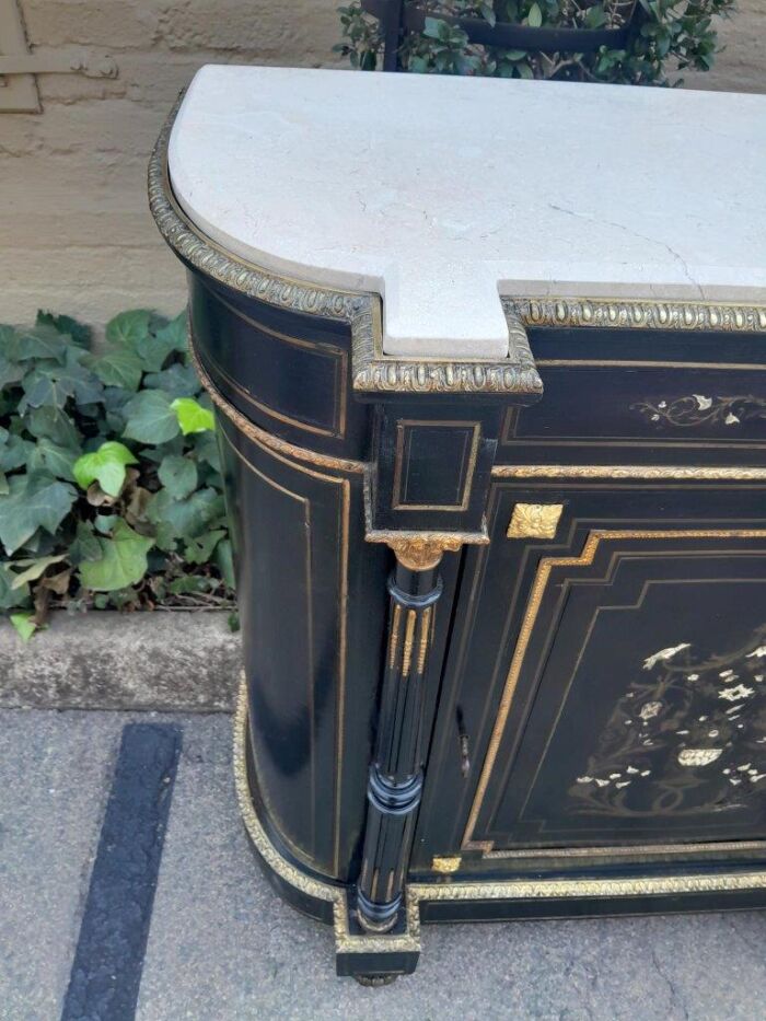 A 19th Century Pair of Napoleon III French Inlaid, Ebonised, Ormolu and Marble Cabinets With Marble Tops with locks and Keys ND - Image 11