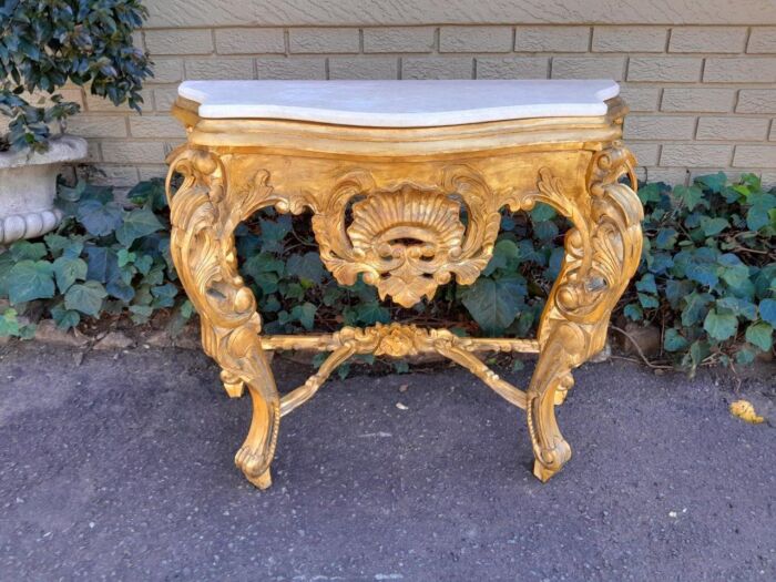 A 20th Century Victorian Style Mahogany Hand-Gilded Console Table With Marble Top - Image 2