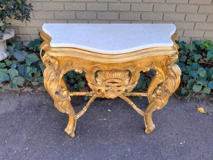 A 20th Century Victorian Style Mahogany Hand-Gilded Console Table With Marble Top - Image 3