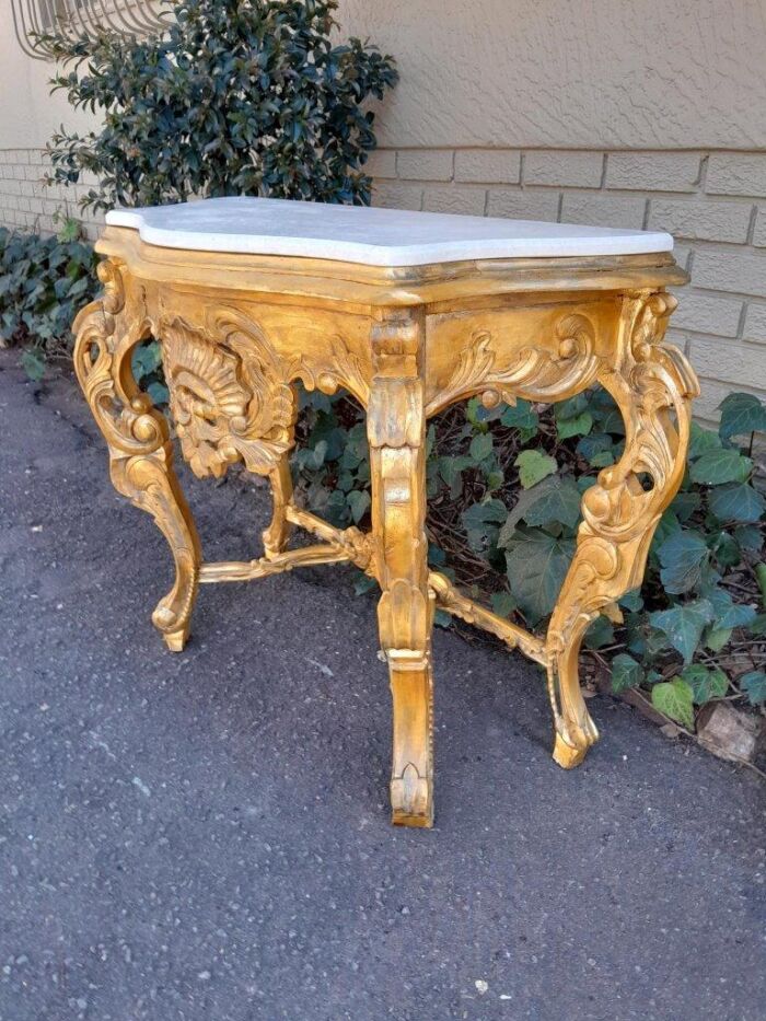 A 20th Century Victorian Style Mahogany Hand-Gilded Console Table With Marble Top - Image 4