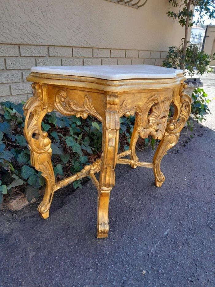 A 20th Century Victorian Style Mahogany Hand-Gilded Console Table With Marble Top - Image 5