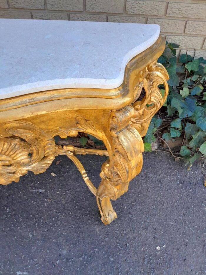 A 20th Century Victorian Style Mahogany Hand-Gilded Console Table With Marble Top - Image 7